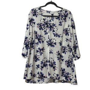 J. Jill women's size XL Petite purple violet floral print 3/4 sleeve blouse